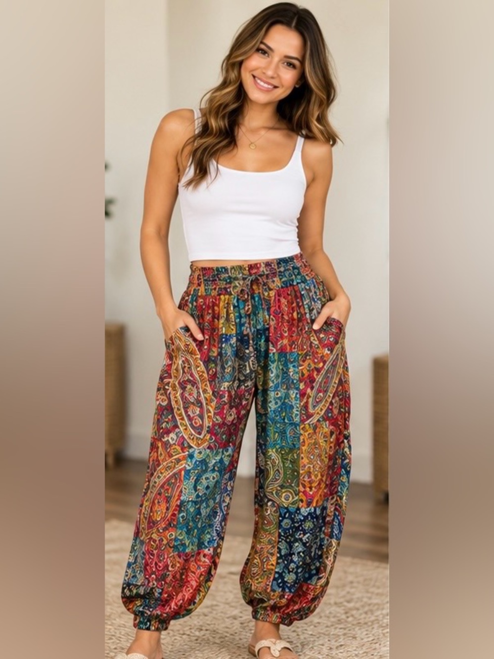 Rhea Patchwork Paisley Jogger Pants Silk Paisley Jogger Pants Size S/M - New Wit